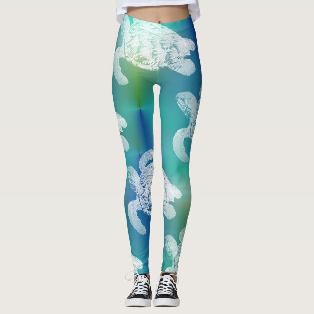 Leggings Guêtres bleues d'Aqua de tortues de mer (Devant)