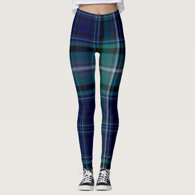 Leggings Guêtres bleues et vertes de plaid d'hiver (Devant)