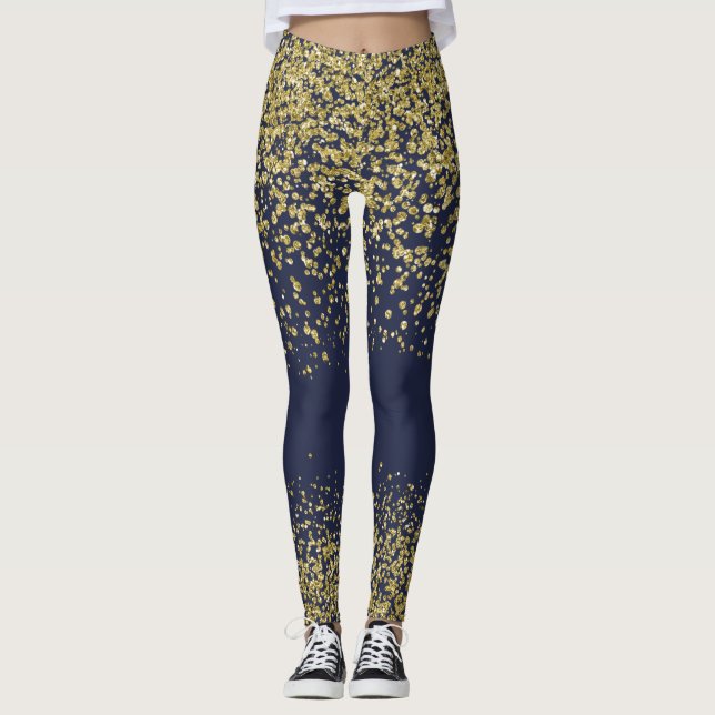 Leggings Guêtres brillantes de marine et d'or (Devant)