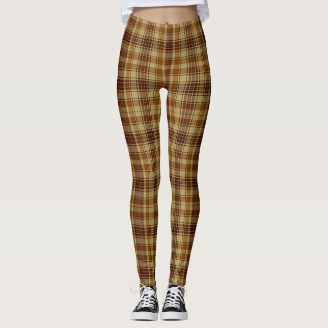 Leggings Guêtres Brown et bronzages de plaid d'hiver (Devant)