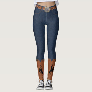 Leggings Guêtres ceinture d'impression de denim et Bronc d