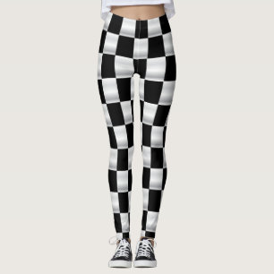 Leggings Guêtres checkered simples de drapeau noires et