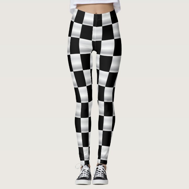 Leggings Guêtres checkered simples de drapeau noires et (Devant)