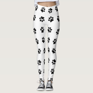 Leggings Guêtres d'art d'empreintes de pattes/noir et blanc