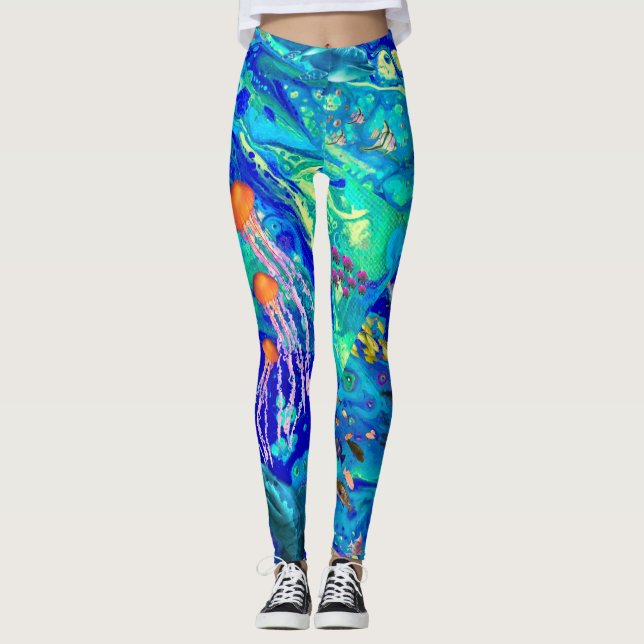 Leggings Guêtres d'art d'océan, (Devant)