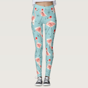 Leggings Guêtres de bleu de Santa de Flamant rose