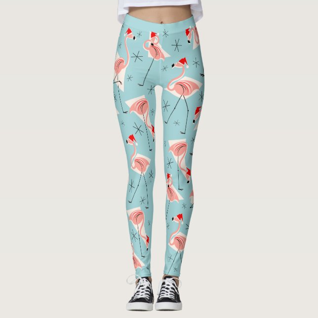 Leggings Guêtres de bleu de Santa de Flamant rose (Devant)