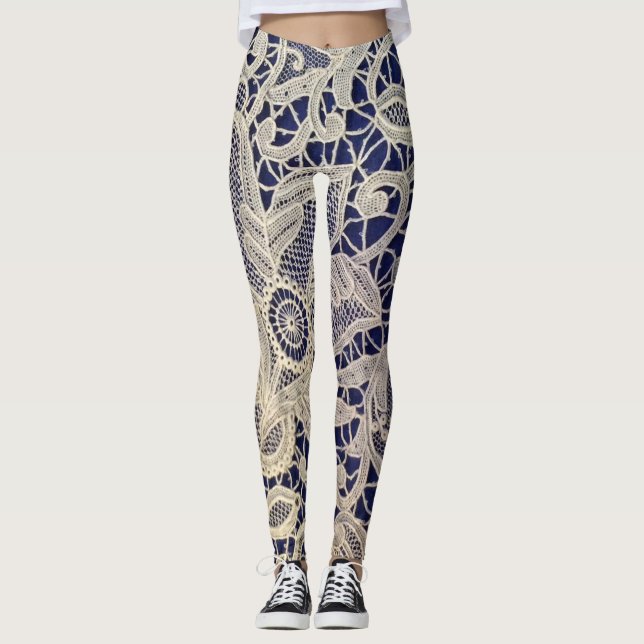 Leggings Guêtres de bleu et de dentelle (Devant)