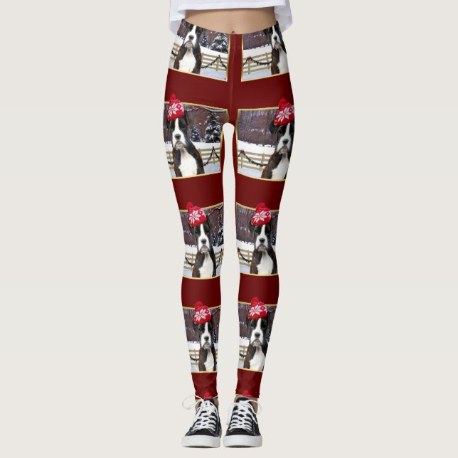 Leggings Guêtres de chien de boxeur de Noël (Devant)