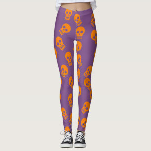 Leggings Guêtres de confettis de crâne oranges/pourpre