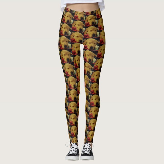 Leggings Guêtres de coutume de chiot de golden retriever (Devant)