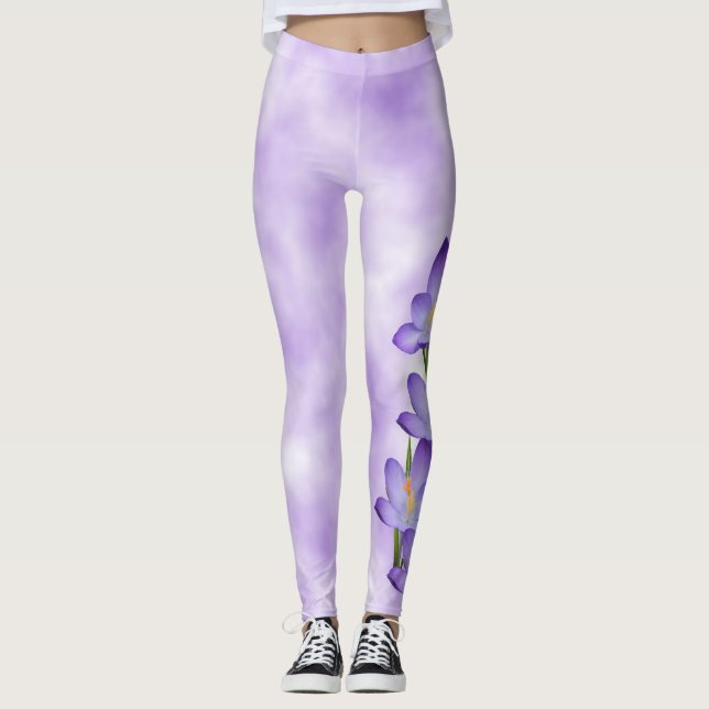 Leggings Guêtres de fleur de crocus de lavande (Devant)
