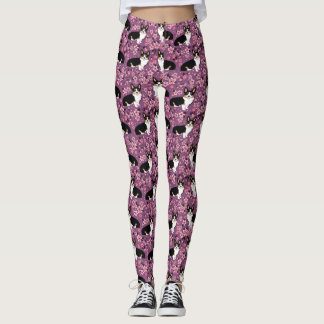 Leggings Guêtres de fleurs de cerisier de corgi de