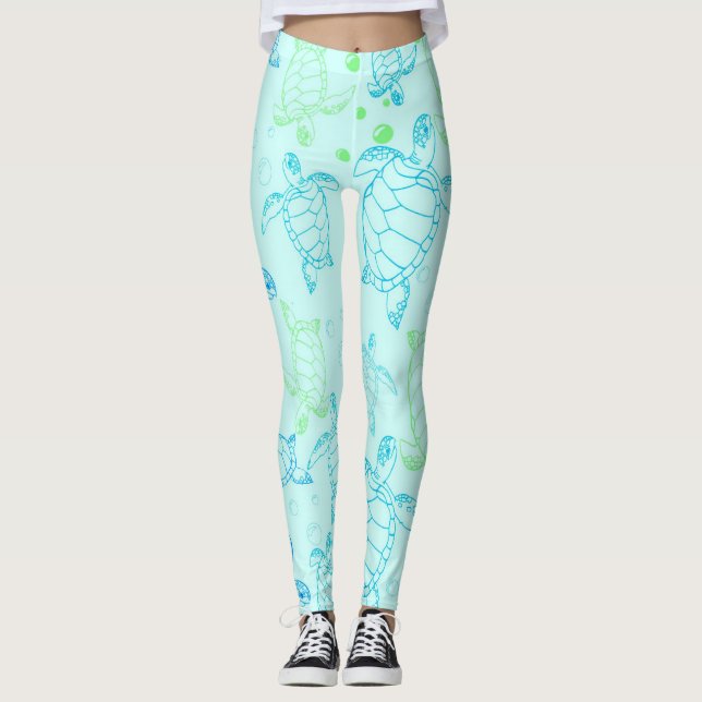 Leggings Guêtres de l'eau bleue de tortues (Devant)