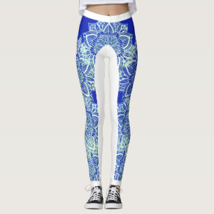Leggings Guêtres de mandala de glace de vert bleu