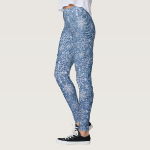 Leggings Guêtres de motif de denim de faux de flocon de