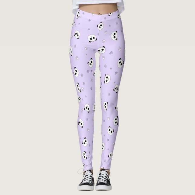 Leggings Guêtres de panda de | du panda pourpre | Baby4Life (Devant)