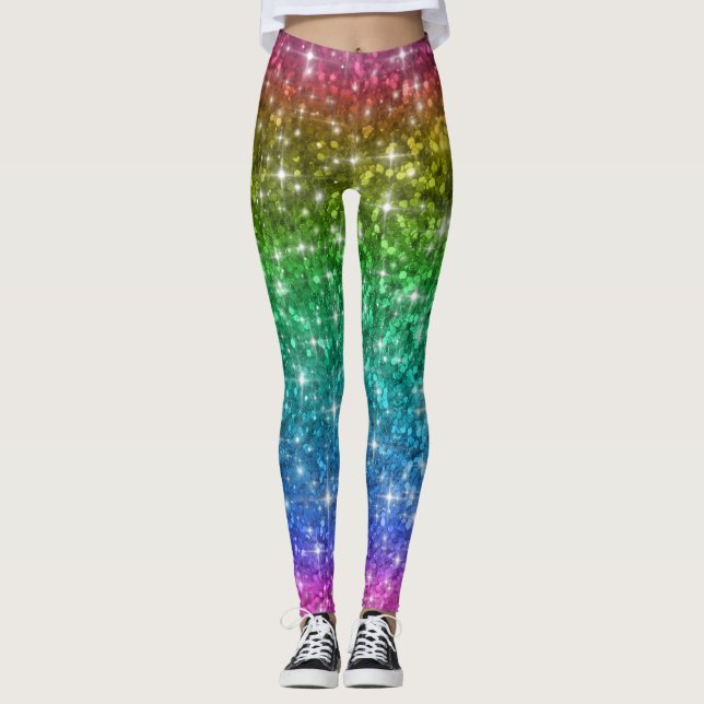 Leggings Guêtres de parties scintillantes d'arc-en-ciel (Devant)