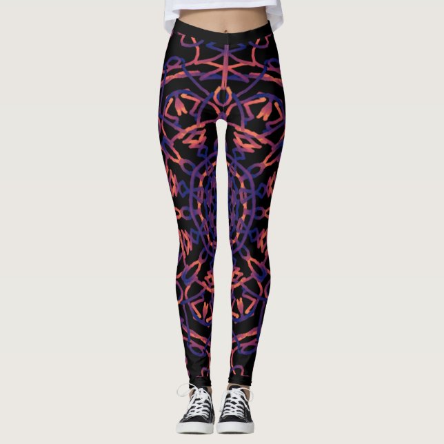 Leggings Guêtres de yoga de mandala de fleur de Blacklight (Devant)