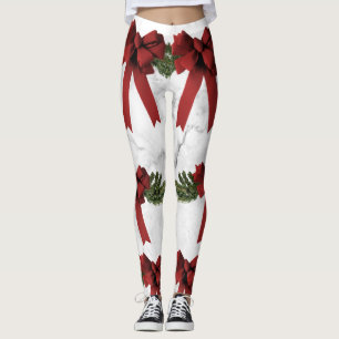 Leggings Guêtres d'impression d'arc et de marbre de Noël