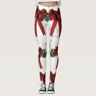 Leggings Guêtres d'impression d'arc et de marbre de Noël