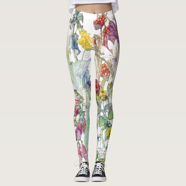 Leggings Guêtres d'impression de fleurs de jardin botanique (Devant)