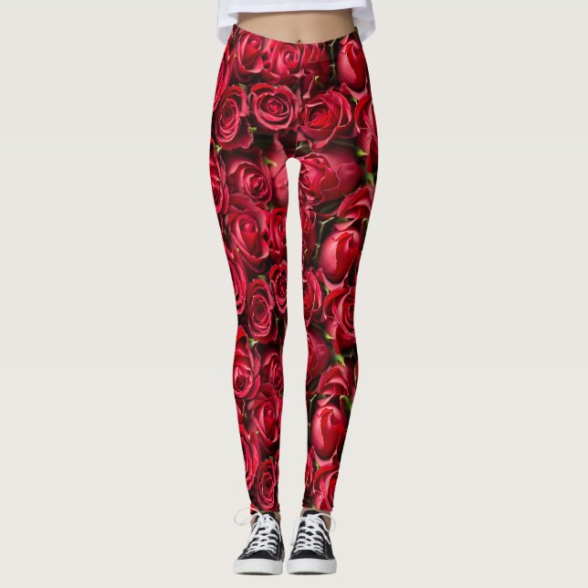 Leggings Guêtres d'impression de rose rouge (Devant)