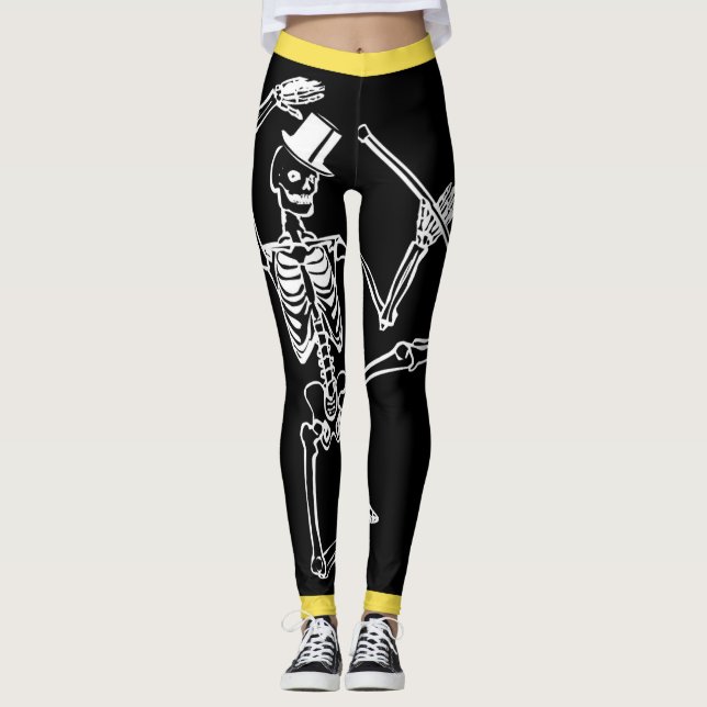 Leggings Guêtres faites sur commande DANSANT le SQUELETTE (Devant)
