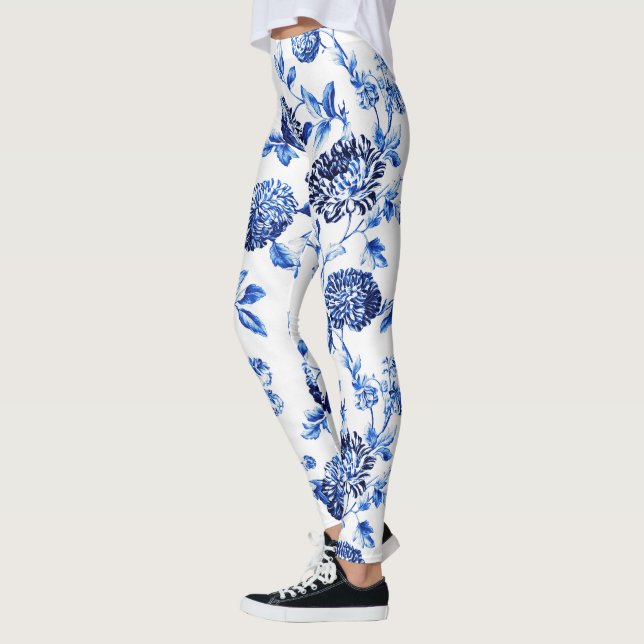 Leggings Guêtres florales bleues de Capri Toile (Gauche)
