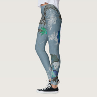 Leggings Guêtres florales d'art - Ferdinand bleu