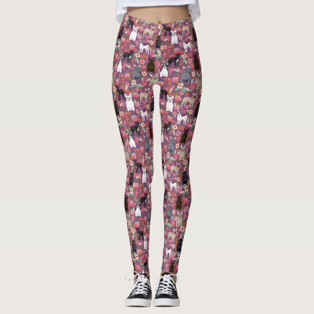 Leggings Guêtres florales de Frenchie - bouledogue français (Devant)