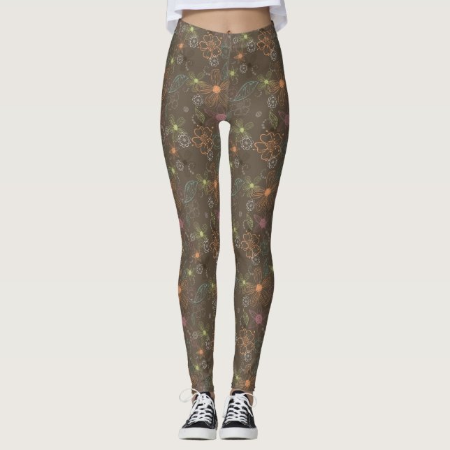 Leggings Guêtres florales peu précises Brown (Devant)