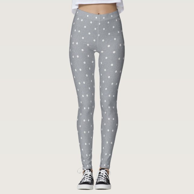 Leggings Guêtres grises blanches de motif de point de polka (Devant)