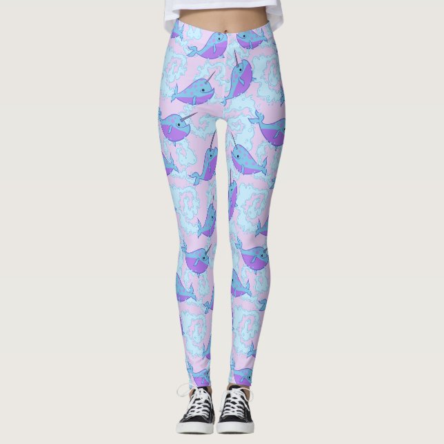 Leggings Guêtres heureuses de motif de Narwhal (Devant)