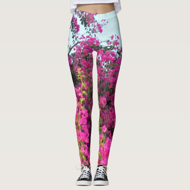 Leggings Guêtres imprimées par photo rose lumineuse de (Devant)