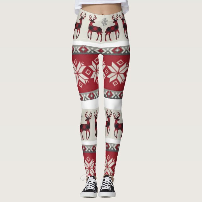 Leggings Guêtres justes rouges et blanches d'île (Devant)
