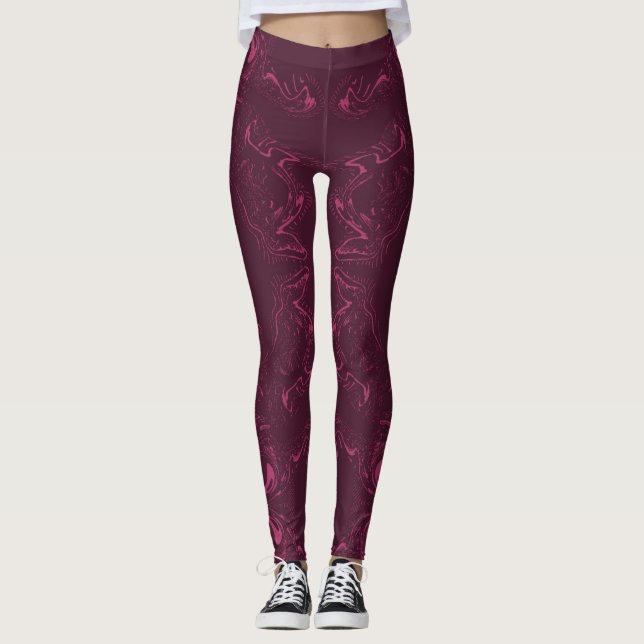 Leggings Guêtres - le rose et le Bourgogne ont tourbillonné (Devant)