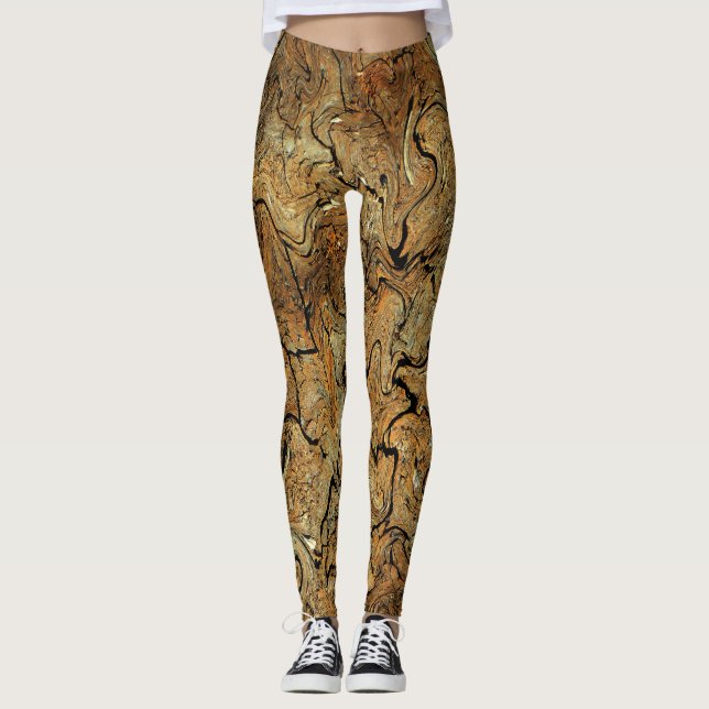 Leggings Guêtres "marbrées" d'or et de brun (Devant)