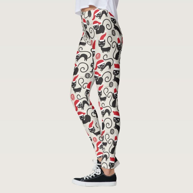 Leggings Guêtres mignonnes d'impression de chatons de Noël (Gauche)