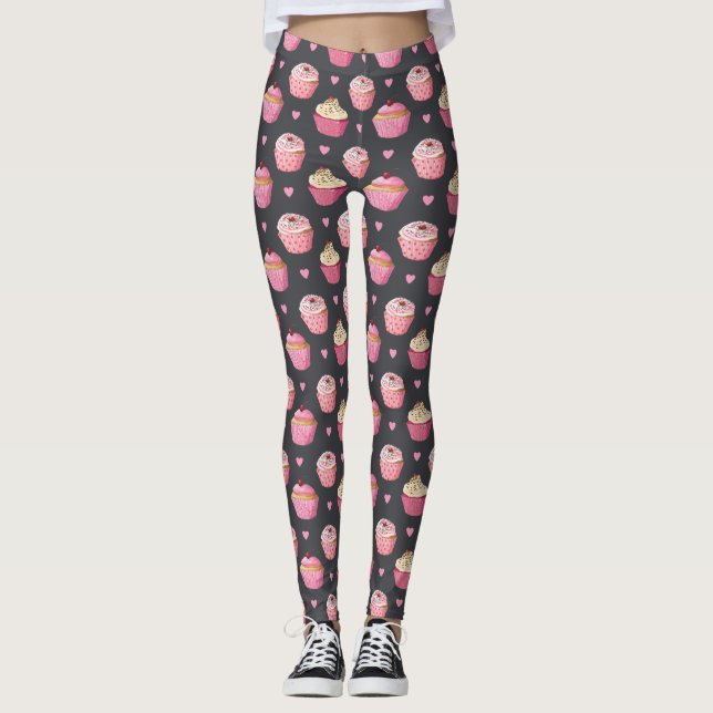 Leggings Guêtres mignonnes d'impression de petit gâteau (Devant)