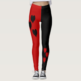 Leggings Guêtres noires et rouges de coeurs