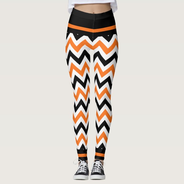 Leggings Guêtres oranges noires mignonnes de Halloween (Devant)