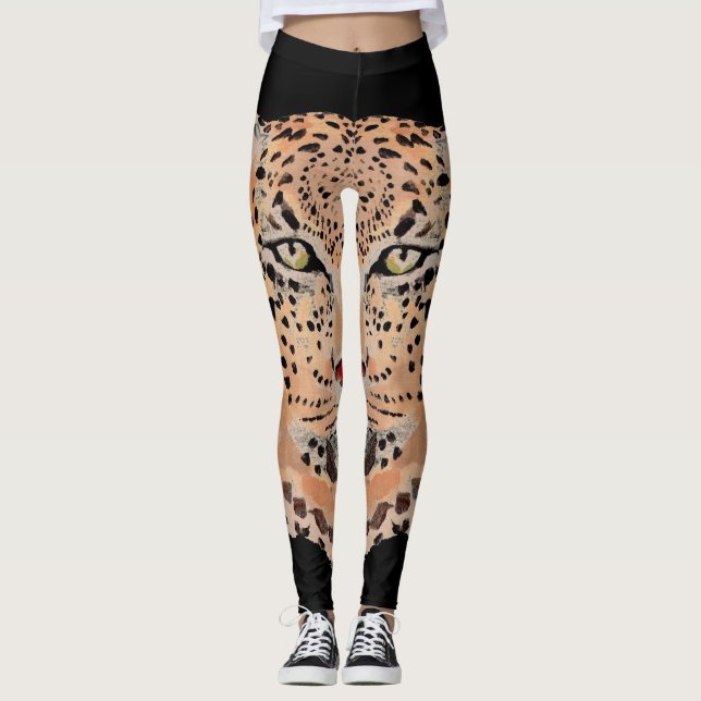 Leggings Guêtres peintes à la main d'empreinte de léopard (Devant)