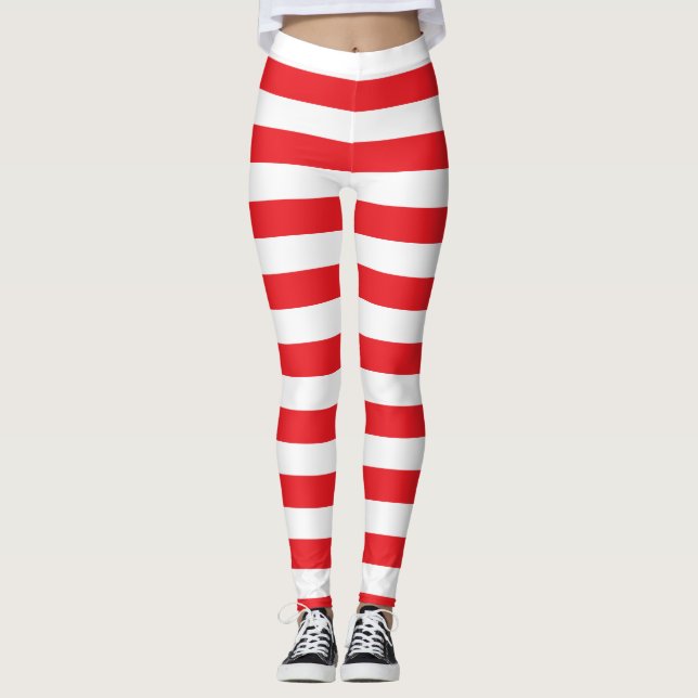Leggings Guêtres rayées audacieuses rouges et blanches (Devant)