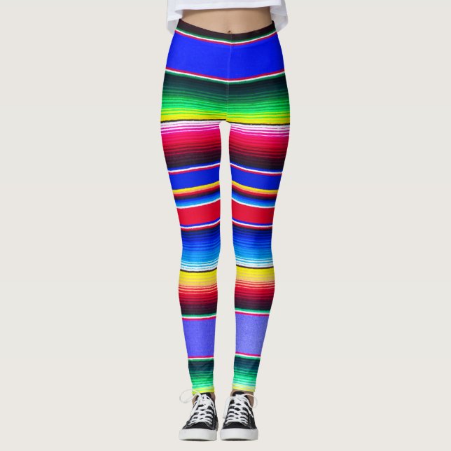 Leggings Guêtres rayées bleues lumineuses de Serape (Devant)