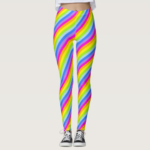 Leggings Guêtres rayées d'arc-en-ciel rose lumineux