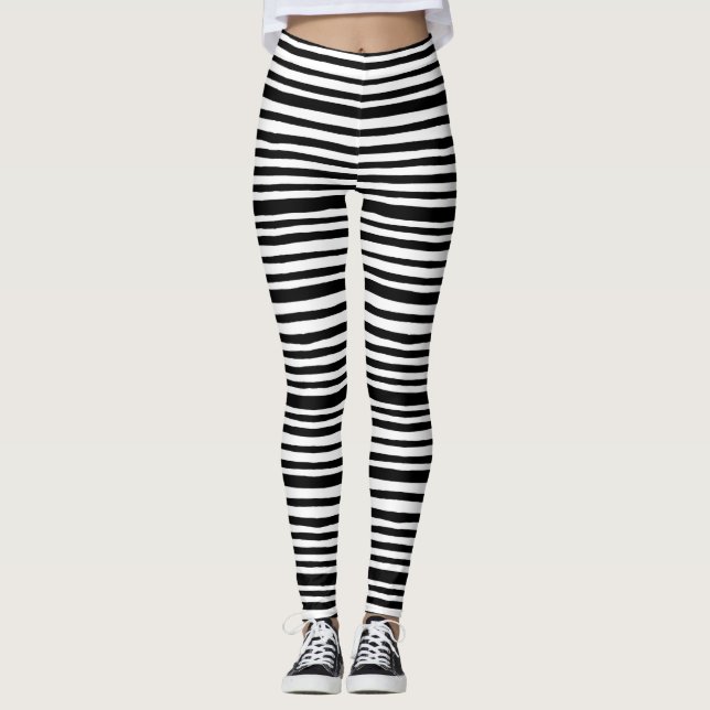 Leggings Guêtres rayées noires et blanches (Devant)