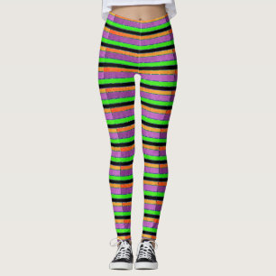 Leggings Guêtres rayées oranges et vertes pourpres