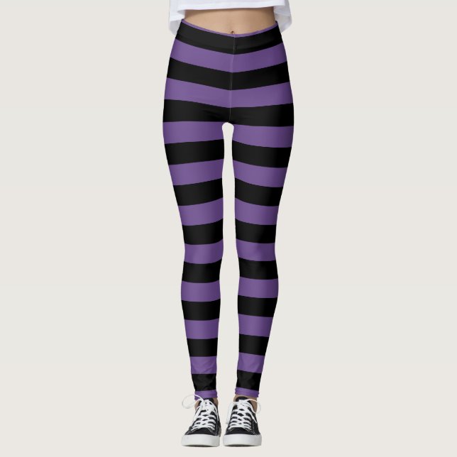 Leggings Guêtres rayées pourpres et noires de Halloween (Devant)
