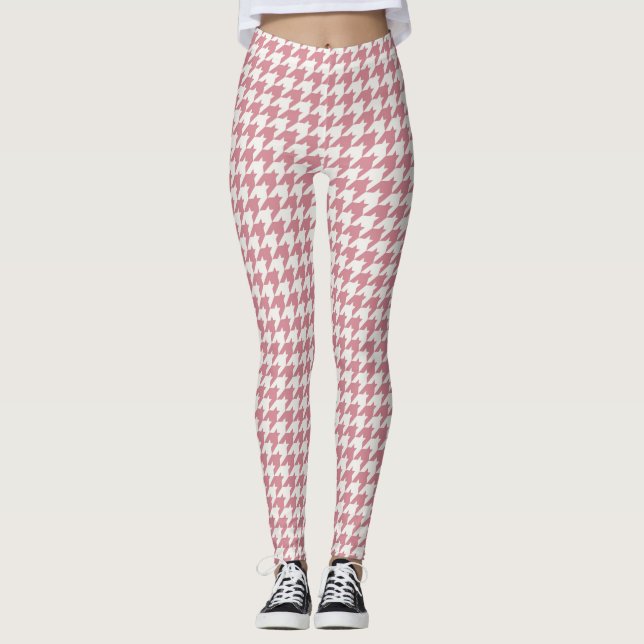 Leggings Guêtres roses classiques de motif de pied-de-poule (Devant)